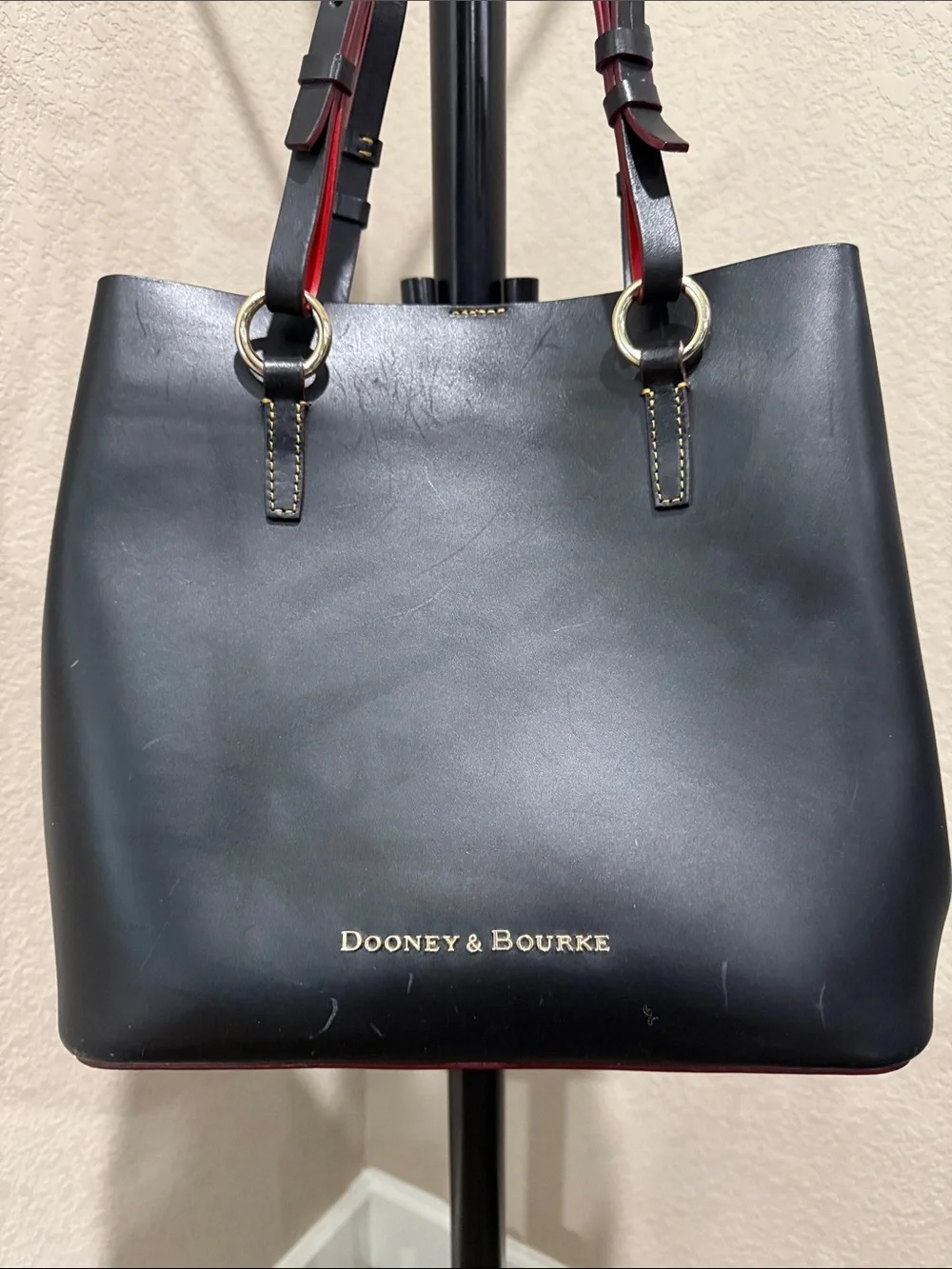 Dooney & Bourke Black Leather Tote with Red Trim - Picture 3 of 13
